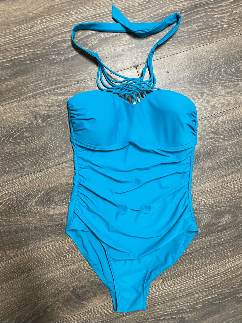 Merona teal Blue One-Piece Swimsuit with Macramé Neck Detail medium summer